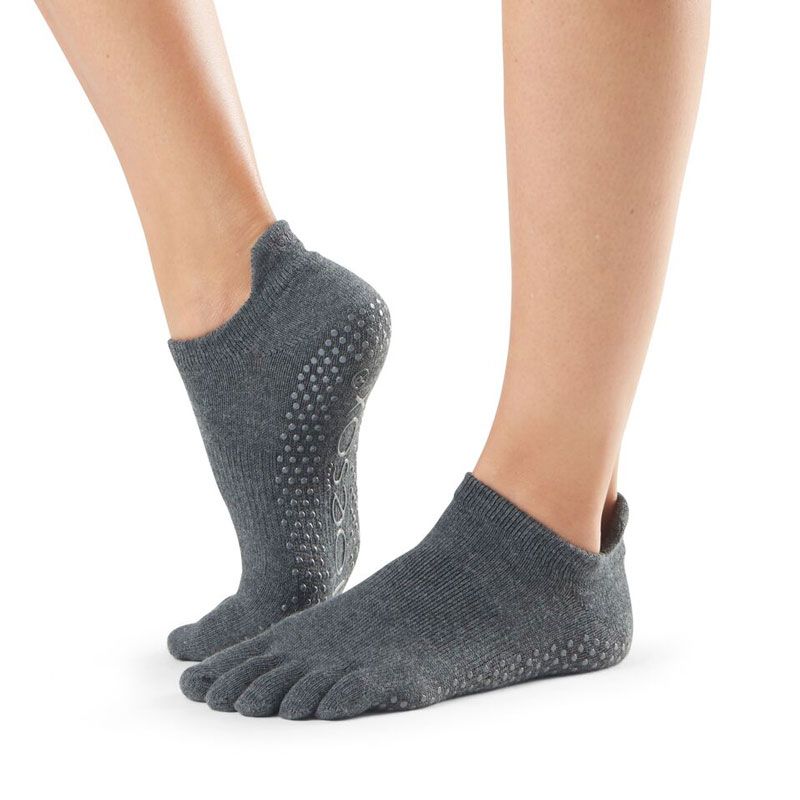 Chaussettes pilates Toesox® Full Toe Lowrise Charcoal Grey | chaussette antidérapante pilates