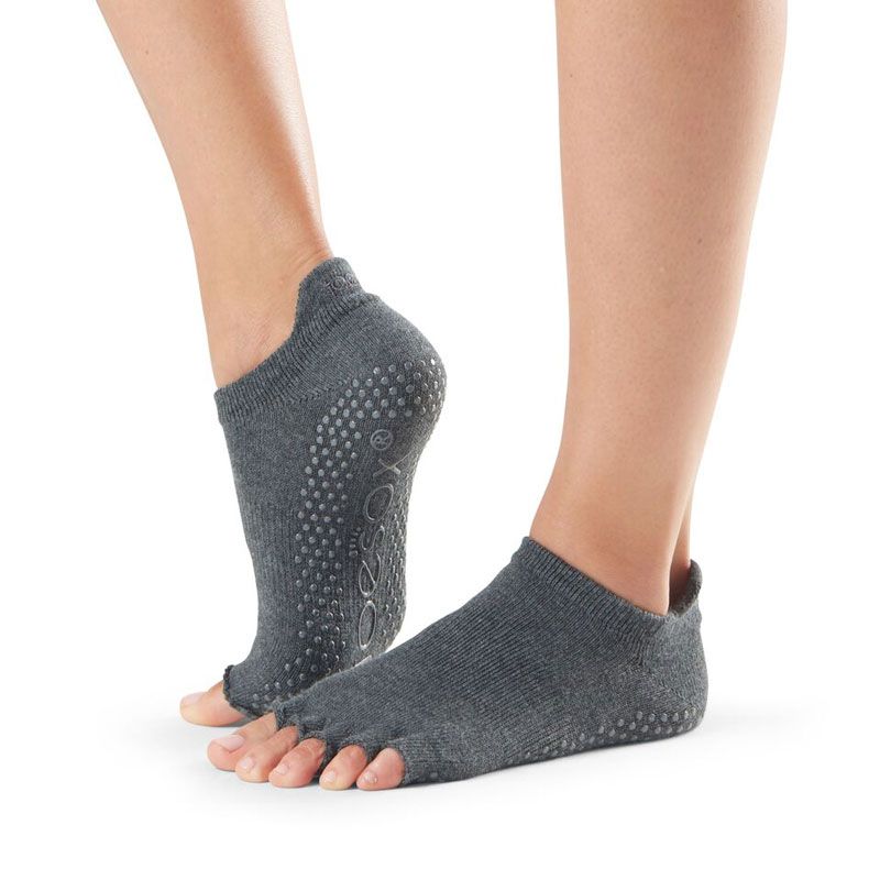 Chaussettes antidérapantes Pilates Toesox® Half Toe Lowrise Charchoal Grey | Chaussettes toesox