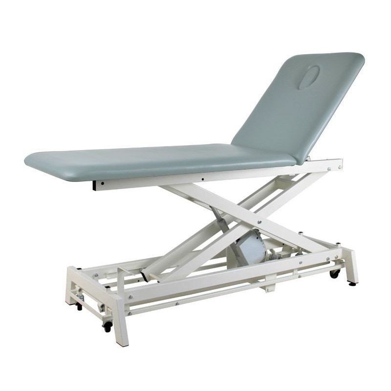 Table de massage OLERON Non Montée 2 plans avec châssis ciseaux blanc sellerie béton